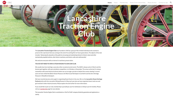 Screenshot of the Lancashire Traction Engine Club Limited website