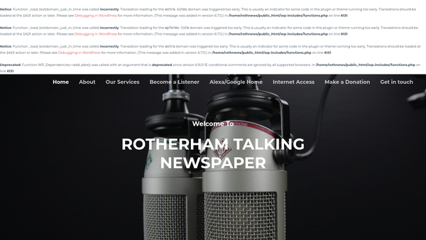 Screenshot of the Rotherham Talking Newspaper website