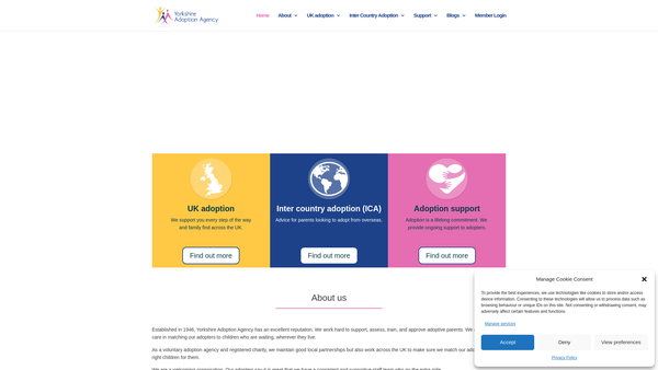 Screenshot of the Yorkshire Adoption Agency website
