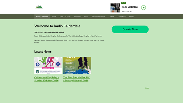 Screenshot of the Radio Calderdale website
