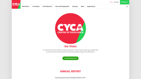 Screenshot of the CYCA  Connecting Youth Children and Adults website