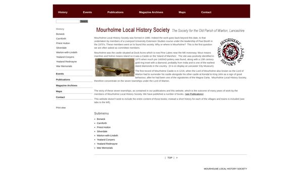 Screenshot of the Mourholme Local History Society website