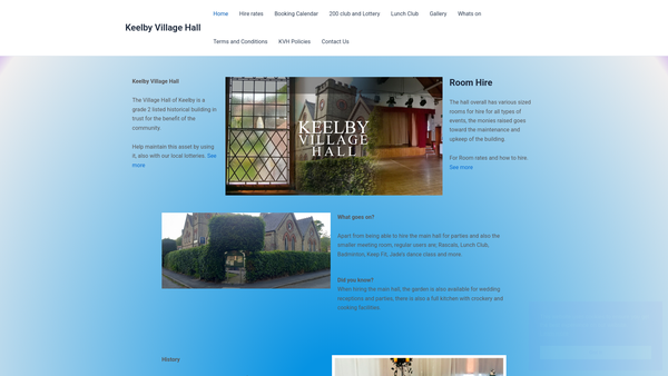 Screenshot of the Keelby Village Hall Trust website