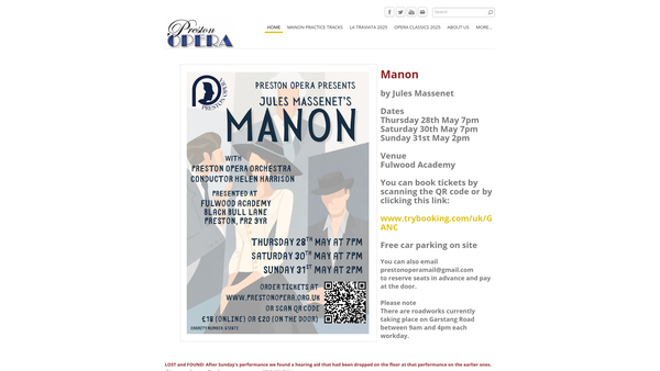 Screenshot of the Preston Opera website
