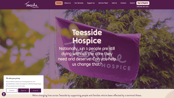 Screenshot of the Teesside Hospice Care Foundation website