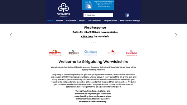 Screenshot of the Warwickshire Guide Association website