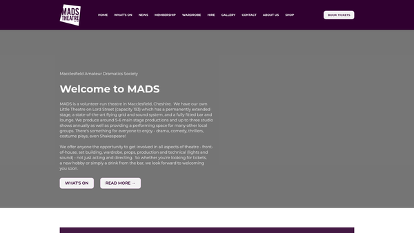 Screenshot of the Macclesfield Amateur Dramatic Society website