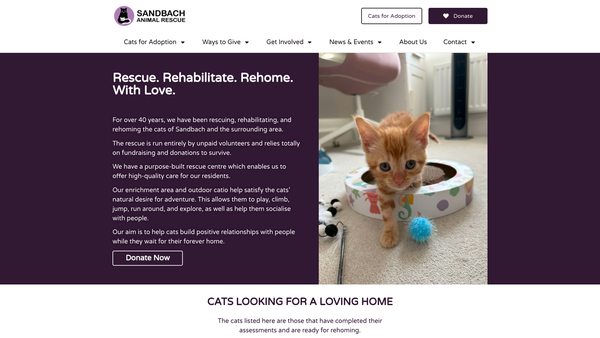 Screenshot of the Sandbach Animal Rescue Society website