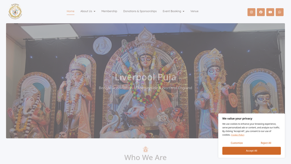 Screenshot of the Bengali Association Of Merseyside And North Of England website