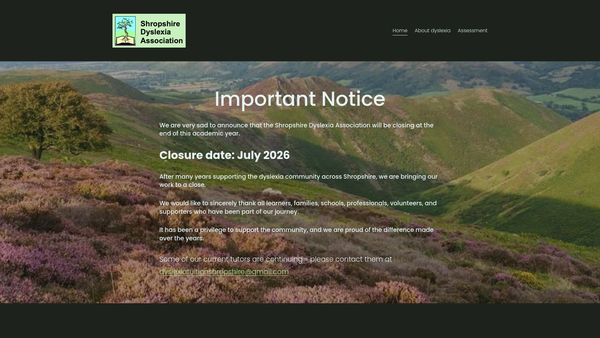 Screenshot of the The Shropshire Dyslexia Association website