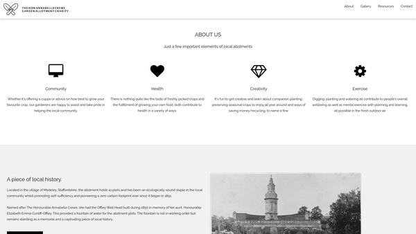 Screenshot of the The Hon Annabella Crewe Garden Allotment Charity website