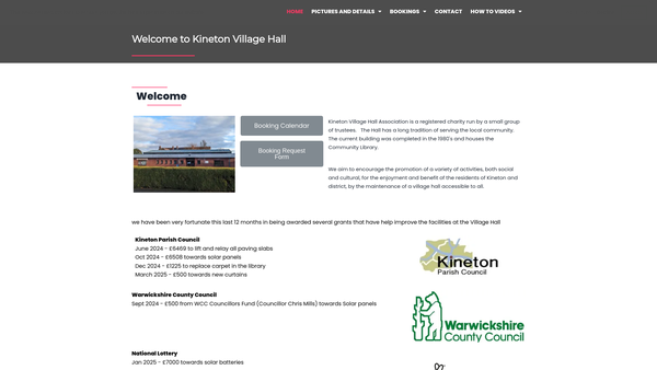 Screenshot of the Kineton Village Hall Association website