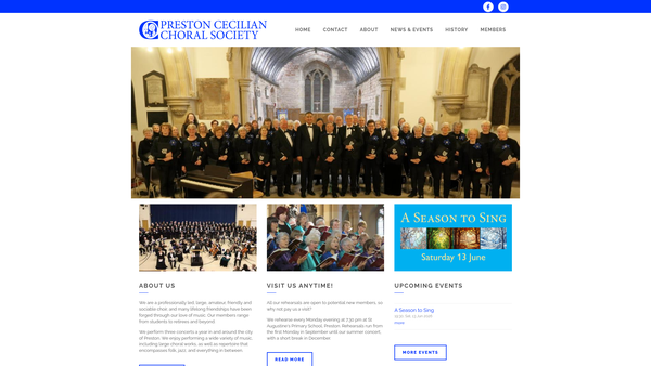 Screenshot of the Preston Cecilian Choral Society website
