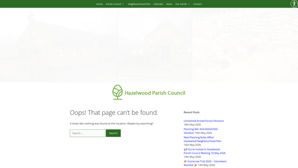 Screenshot of the Hazelwood Memorial Hall website