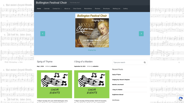 Screenshot of the Bollington Festival Choir website