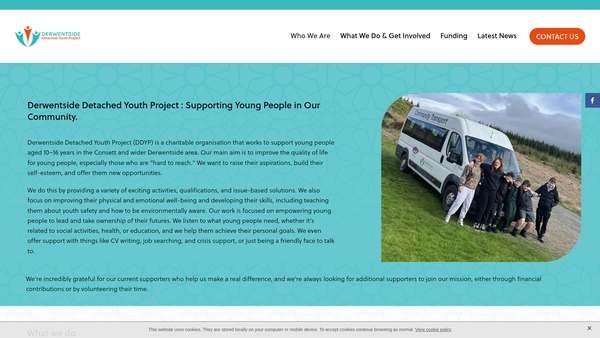 Screenshot of the Derwentside Detached Youth Project website