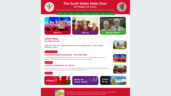 Screenshot of the Cor Meibion De Cymru - The South Wales Male Choir website