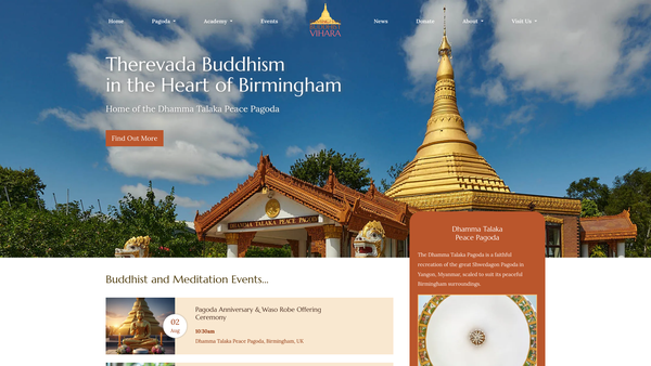 Screenshot of the Birmingham Buddhist Vihara Trust website