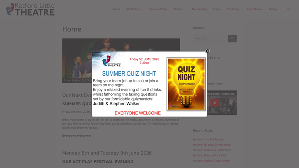 Screenshot of the Retford Little Theatre website