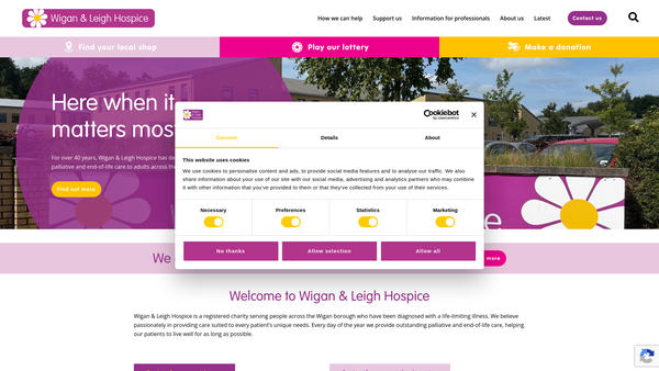 Screenshot of the Wigan And Leigh Hospice website