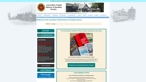 Screenshot of the The Lancashire Family History And Heraldry Society website