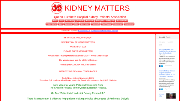 Screenshot of the Queen Elizabeth Hospital Kidney Patients Association (Qehkpa) website