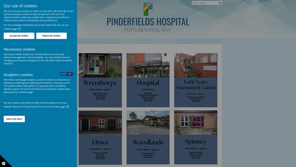 Screenshot of the Pinderfields Hospital Pupil Referral Unit Fund website