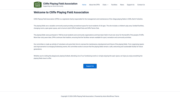 Screenshot of the Cliffe Recreation Ground website