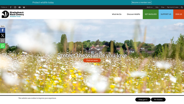 Screenshot of the The Wildlife Trust For Birmingham And The Black Country Ltd website