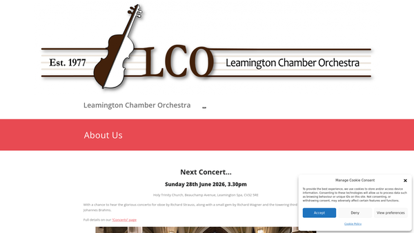 Screenshot of the Leamington Chamber Orchestra Society website