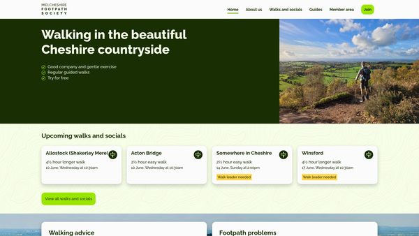 Screenshot of the Mid Cheshire Footpath Society website