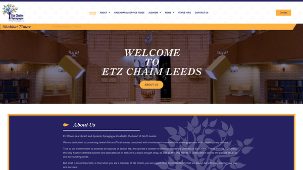 Screenshot of the New Central Vilna Synagogues website