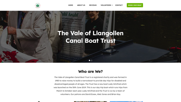 Screenshot of the Vale Of Llangollen Canal Boat Trust website