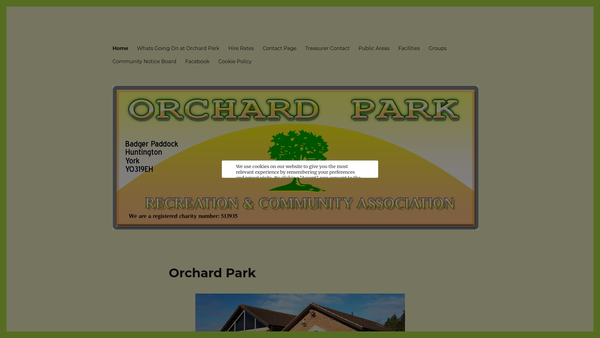 Screenshot of the Orchard Park Recreation And Community Association website