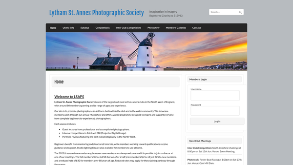 Screenshot of the Lytham St Annes Photographic Society website