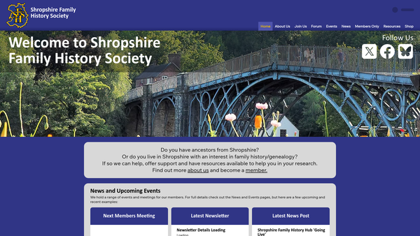 Screenshot of the Shropshire Family History Society website