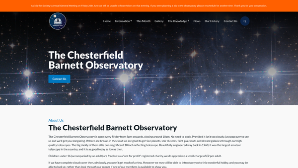 Screenshot of the Chesterfield Astronomical Society website