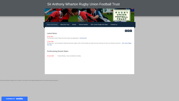 Screenshot of the The Sir Anthony Wharton Rugby Union Football Trust website