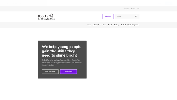 Screenshot of the 2nd Calverley (Parish Church) Scout Group website