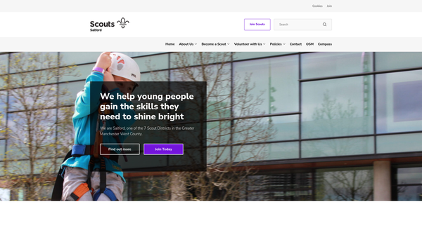 Screenshot of the Salford District Scout Council website