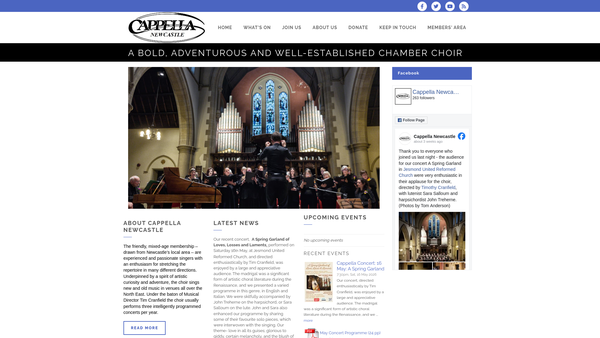Screenshot of the Cappella Novocastriensis website