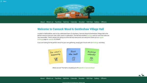 Screenshot of the The Cannock Wood And Gentleshaw Village Hall website
