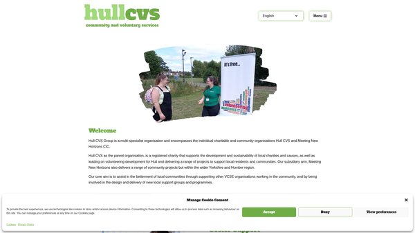 Screenshot of the Hull Community And Voluntary Services Ltd website