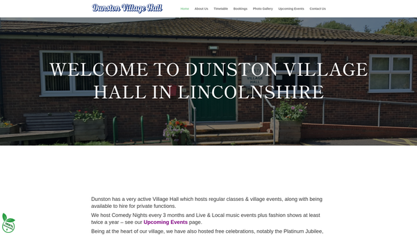 Screenshot of the Dunston Village Hall website