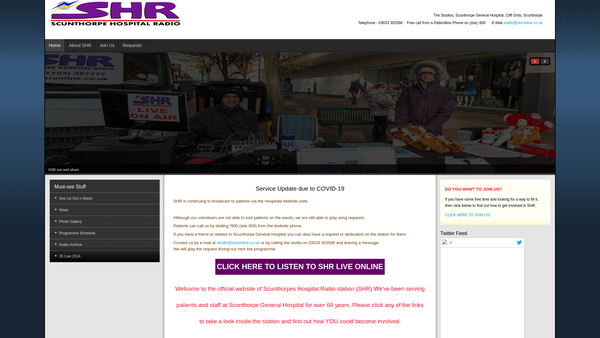 Screenshot of the Scunthorpe Hospitals Broadcasting Organisation website