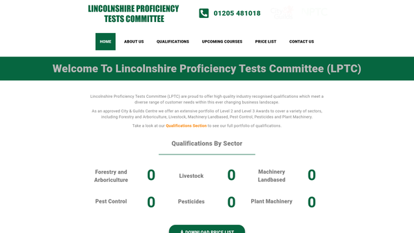 Screenshot of the Lincolnshire Proficiency Test Committee website