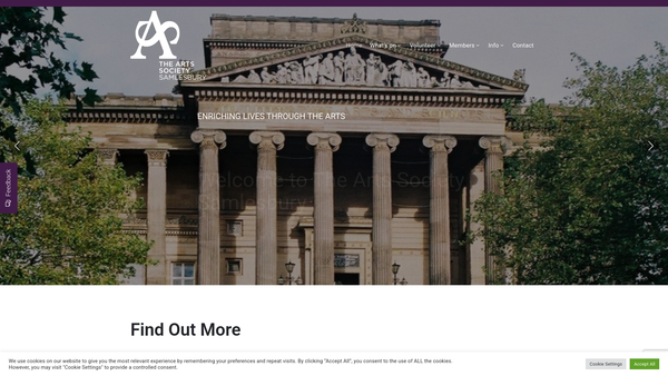Screenshot of the The Arts Society Samlesbury website