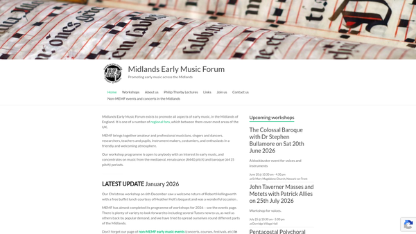 Screenshot of the Midlands Early Music Forum website