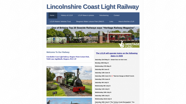 Screenshot of the Lincolnshire Coast Light Railway Historic Vehicles Trust website