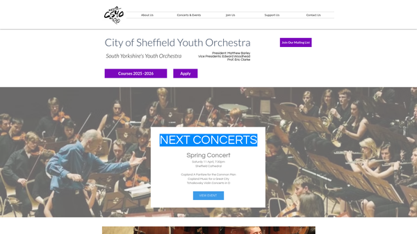 Screenshot of the The Friends Of The City Of Sheffield Youth Orchestra Limited website